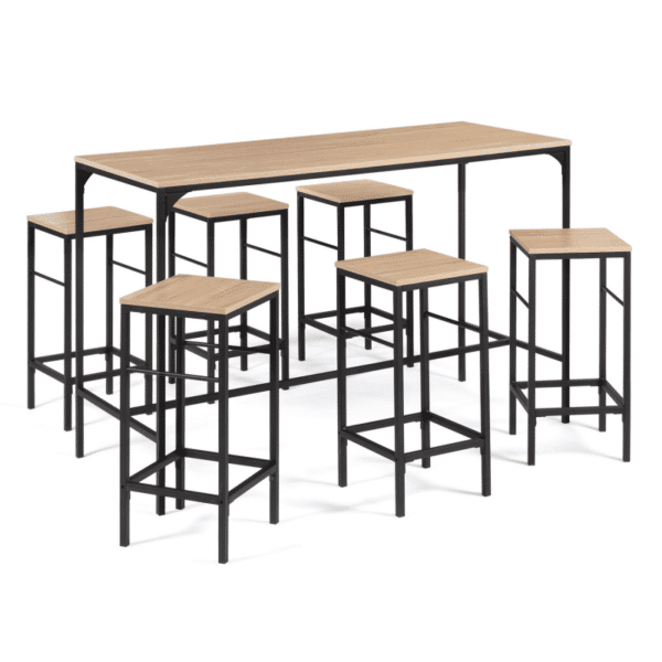 Table haute avec tabourets de bar en bois et métal